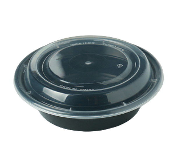 16 oz Round Black Base Container w/ Clear Lid (150/Case) Kevidko