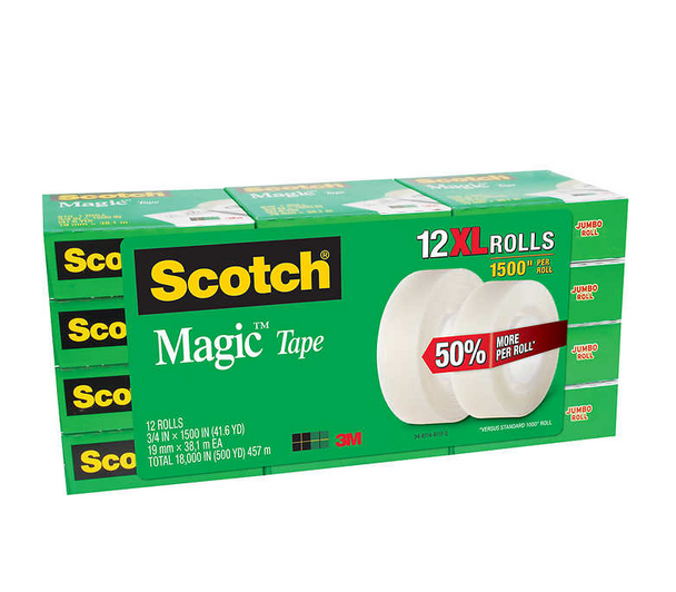 3M Scotch Magic Tape, XL Roll, 3/4"x41.67 Yards, Clear (12/Case)