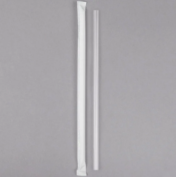 7.75" Wrapped Jumbo Plastic Straw, Clear (500/Box)