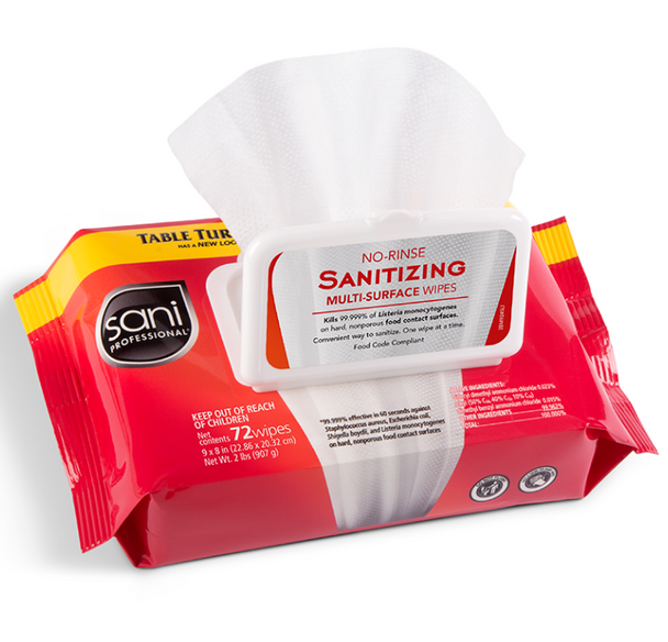 Sani M30472 No-Rinse Sanitizing Wipes, Reclosable Pouch, 72 Sheets (12/Case)