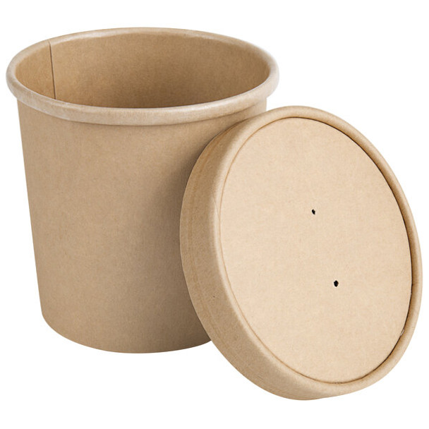 16 oz Natural Kraft Paper Soup/Ice Cream Container w/ Vented Paper Lids (250/Case)