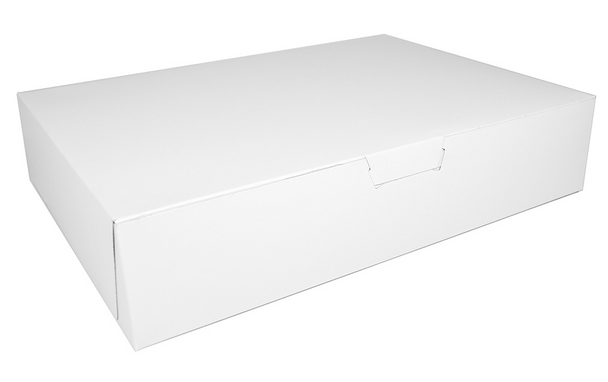 19x14x4.25" White Half Sheet One Piece Bakery Cake Box (50/Bundle)