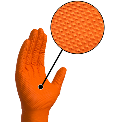 Large Orange 8 Mil Extra Heavy Nitrile Gloves w/ Diamond Texture, Powder Free (1,000/Case)