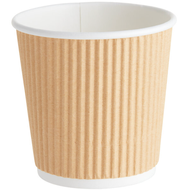 Paper Hot Cup Ripple 4 oz Natural Kraft Ripple Paper Hot Cups (500/Case)