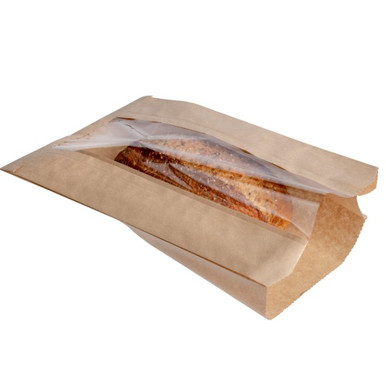 Solex 8.5 x 4.5 x 14" Plain Kraft Window Bread Bags,(500/Case)