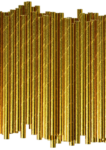 5.75" Jumbo Gold Foil Cocktail Paper Straws (500/Case)