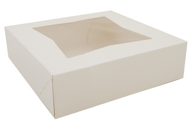 White Automatic Window Bakery Cake and Pie Boxes, 9" x 9" x 2.5" (200/Case)