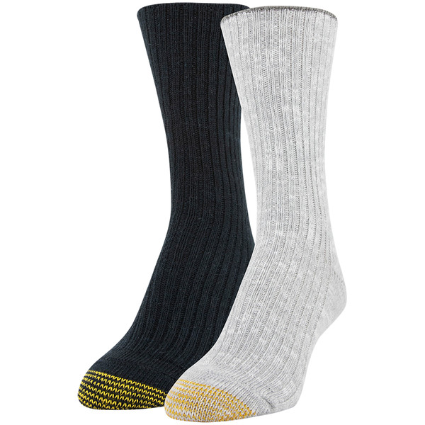 Gold Toe Women's Camp Crew Socks, 2 Pairs (Grey Marl, Black)