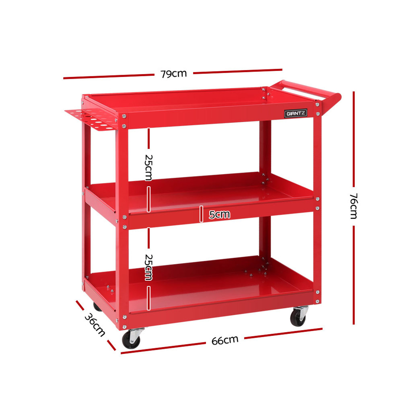 Tool Cart 3 Tier Parts Steel Trolley Mechanic Storage Organizer - Red