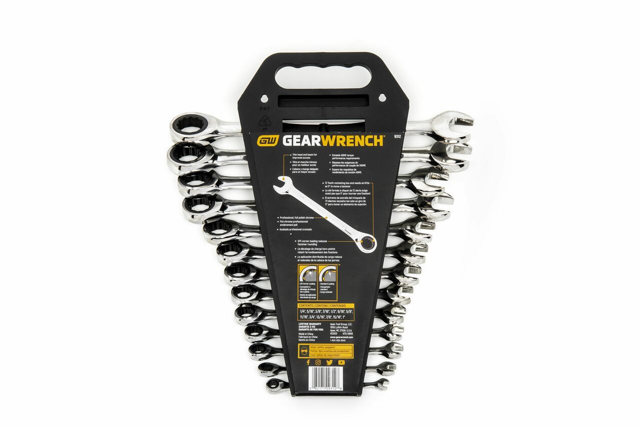 GEARWRENCH 9312 13 Piece 72-Tooth 12 Point Ratcheting Combination SAE Wrench Set