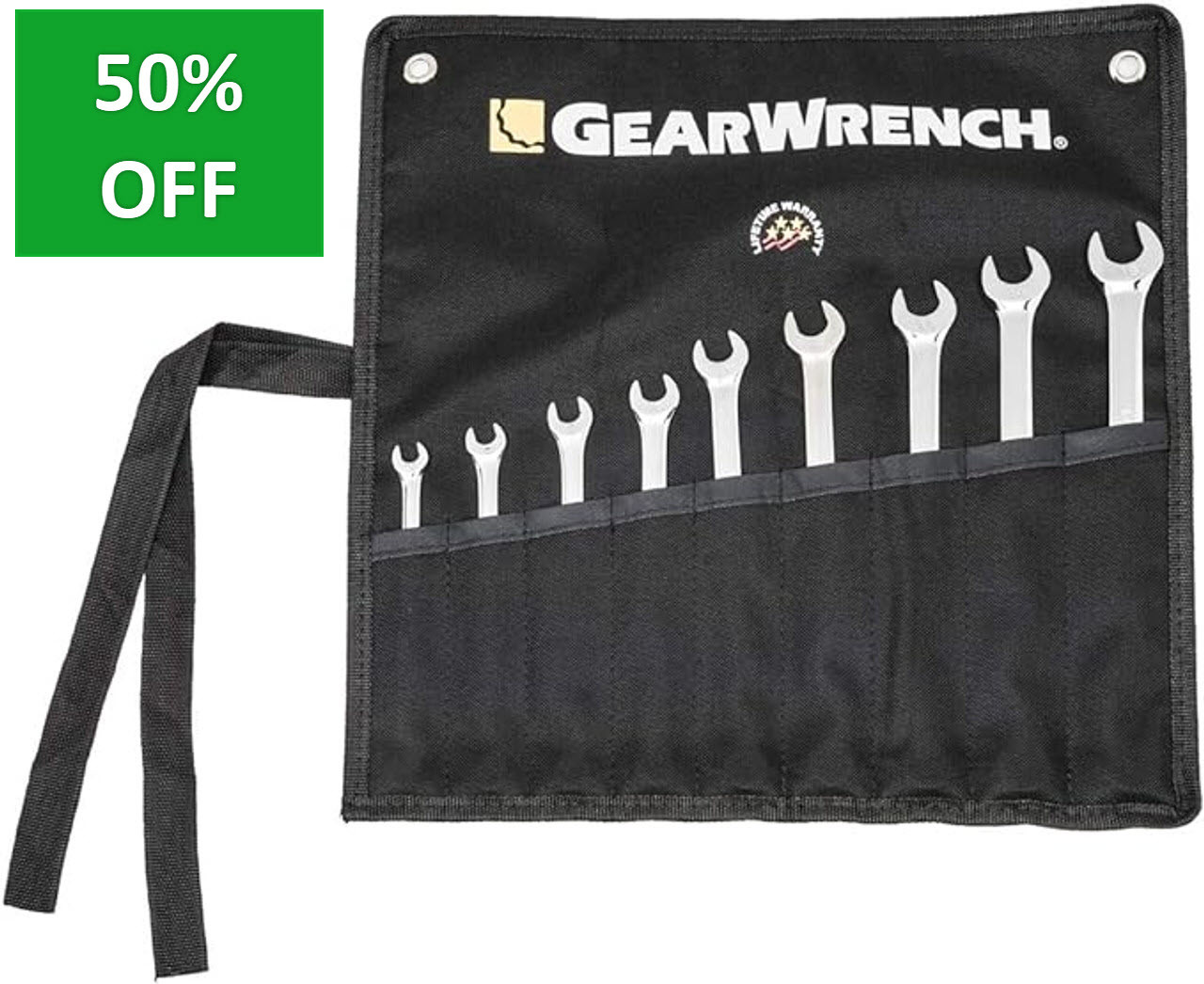 GEARWRENCH 81932 12 Point Long Pattern Combination Metric Wrench 9-Pieces Set with Tool Roll