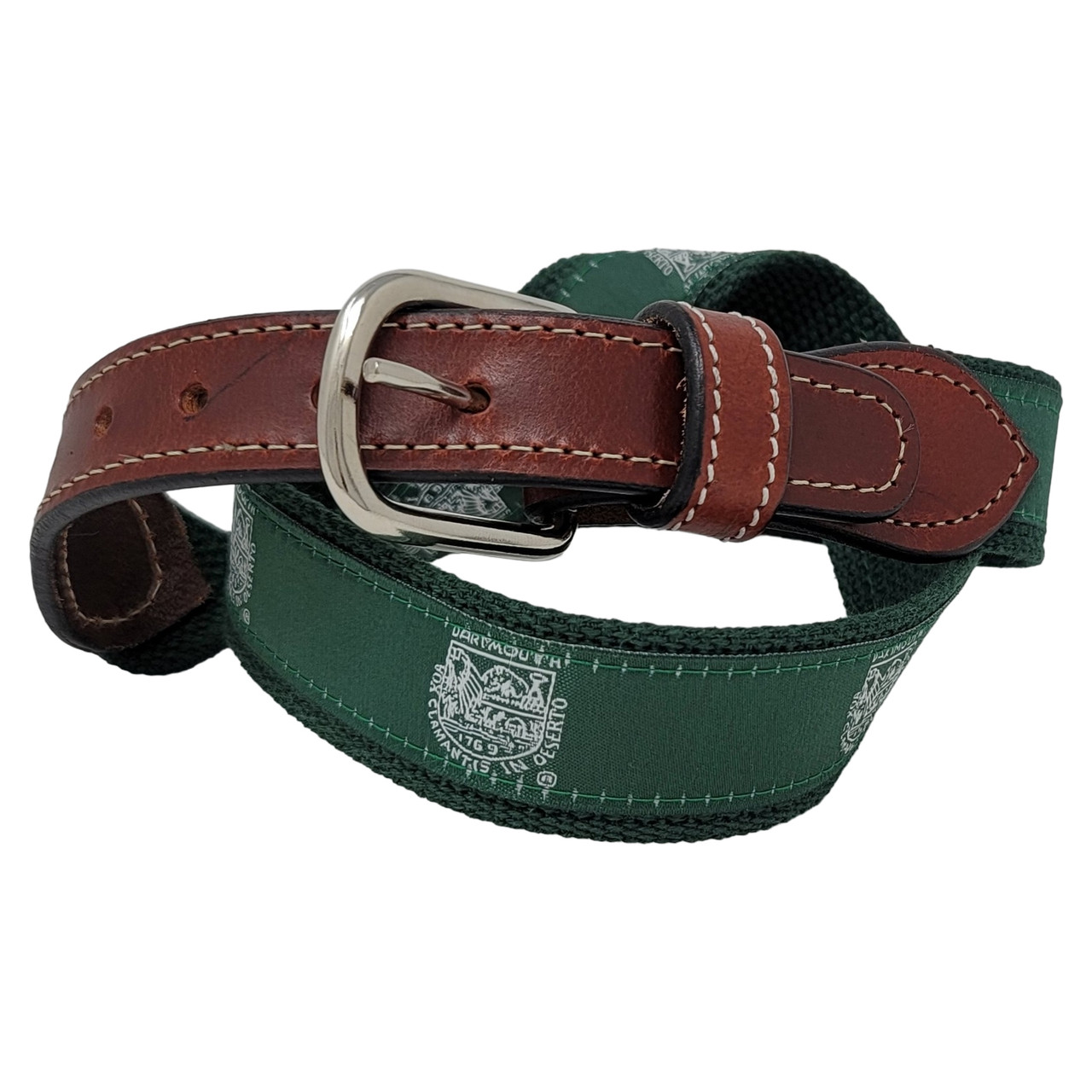 Dartmouth Shield Green Web Belt-Leather