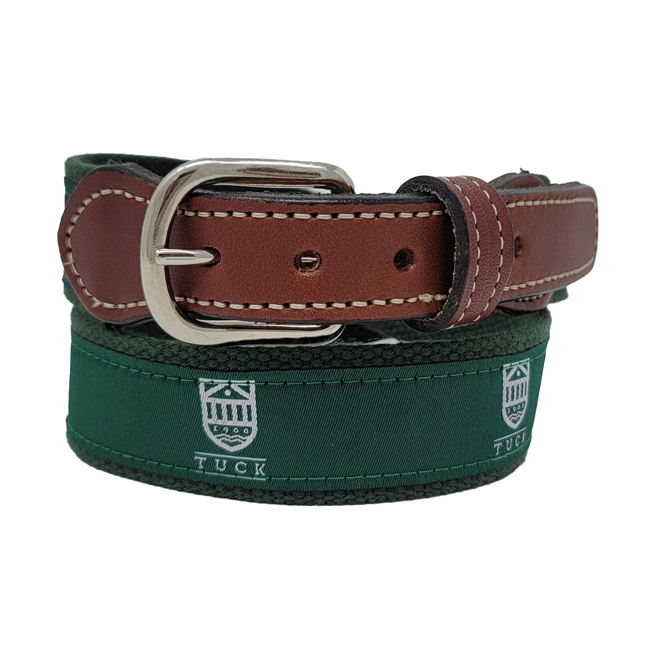 Dartmouth Shield Green Web Belt-Leather