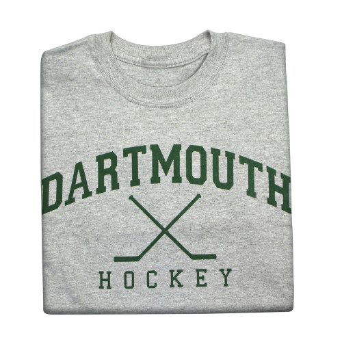 Youth grey short sleeve tee with 'Dartmouth Hockey' across the chest in green