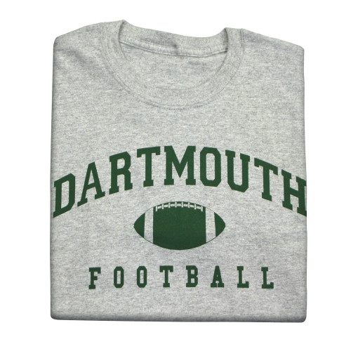 Youth grey short sleeve tee with 'Dartmouth Football' across the chest in green