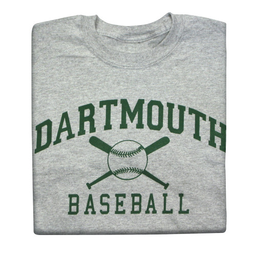 Youth grey short sleeve tee with 'Dartmouth Baseball' across the chest in green