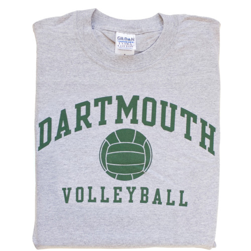 Grey short sleeve tee with 'Dartmouth Volleyball' across the chest in green