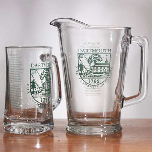 Large glass beer mug with Dartmouth Shield in green