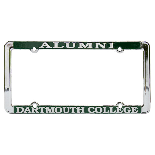 Green and white 'Alumni Dartmouth College' license plate holder
