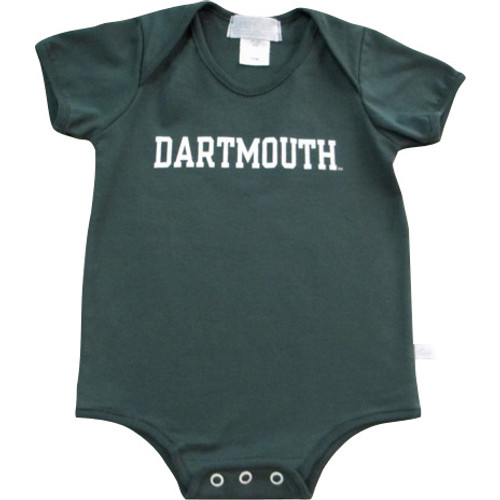 Infant green short sleeve onsie with 'Dartmouth' across the chest in white