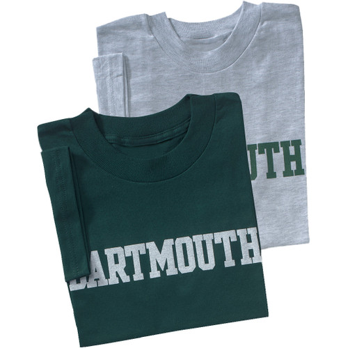 Infant/Toddler short sleeve tee with 'Dartmouth' across the chest in either grey or green