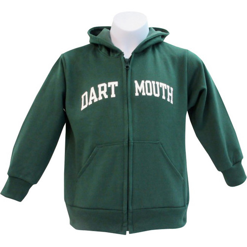 Youth green full zip hooded sweatshirt with 'Dartmouth' across the chest in white Youth green full zip hooded sweatshirt with 'Dartmouth' across the chest in white