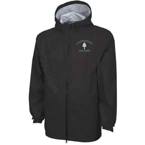 Men's black full zip hooded jacket with 'Dartmouth College' in green and lone pine in white on left Men's black full zip hooded jacket with 'Dartmouth College' in green and lone pine in white on left
