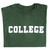 Green short sleeve tee with 'College' across the chest in white