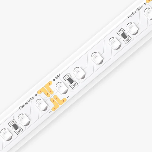 Diagonal close-up shot of the Outdoor ColorBright™ Vivid Single-Color IP65 LED Strip showing precise solder points.