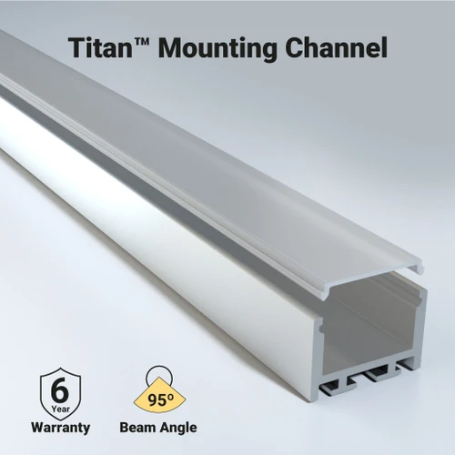 Titan Mounting Channel Kit - Surface Mount Installation – end view with diffuser reference