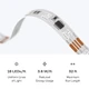 Close-up of ColorBright™ RGB Digital Pixel IP20 LED Strip circuitry and connection pads, with spec icons below.