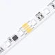 High-resolution, diagonal close-up shot of the ColorBright™ RGB Digital Pixel IP20 LED Strip showing precise solder points.