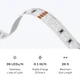 Close-up of ColorBright™ RGB 600 IP20 LED Strip circuitry and connection pads, with spec icons below.