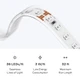 Close-up of Outdoor ColorBright™ Vivid Single-Color IP65 LED Strip circuitry and connection pads, with spec icons below.