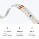 Close-up of UltraBright™ Accent Dynamic Tunable White IP20 LED Strip circuitry and connection pads, with spec icons below.