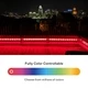 Rooftop deck railing lit with color-changing hues from the Outdoor ColorBright™ RGB 150 IP65 LED Strip, plus a color spectrum.