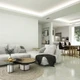 Modern white living room featuring UltraBright™ Architectural IP20 LED Strips as cool white cove lighting for a clean look.