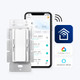 Leona® All-in-One Tunable White Smart Dimmer Driver beside a phone showing the app, plus Google Home and Amazon Alexa icons.