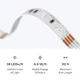 Close-up of ColorBright™ RGB 300 IP20 LED Strip circuitry and connection pads, with spec icons below.