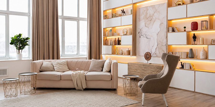 Living Room LED Lighting Warm Light Shelves