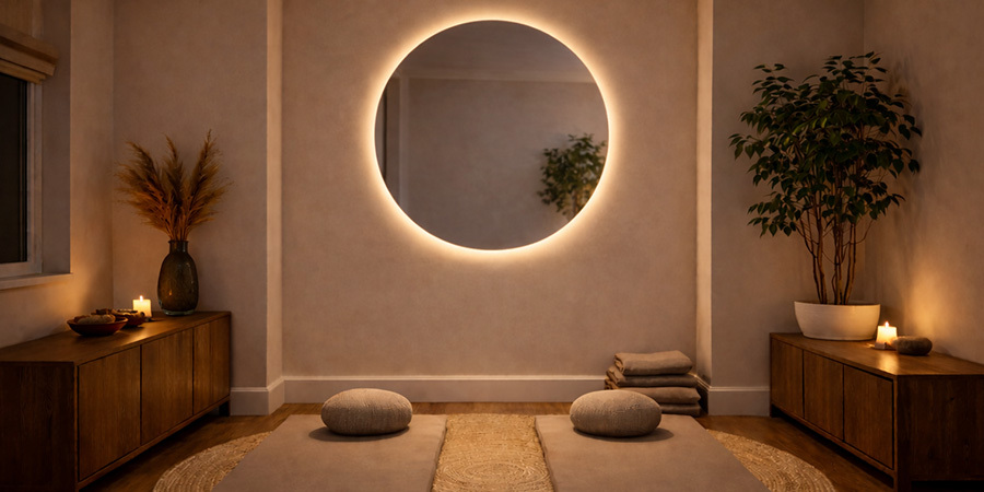 Accent lighting mirror meditation room example