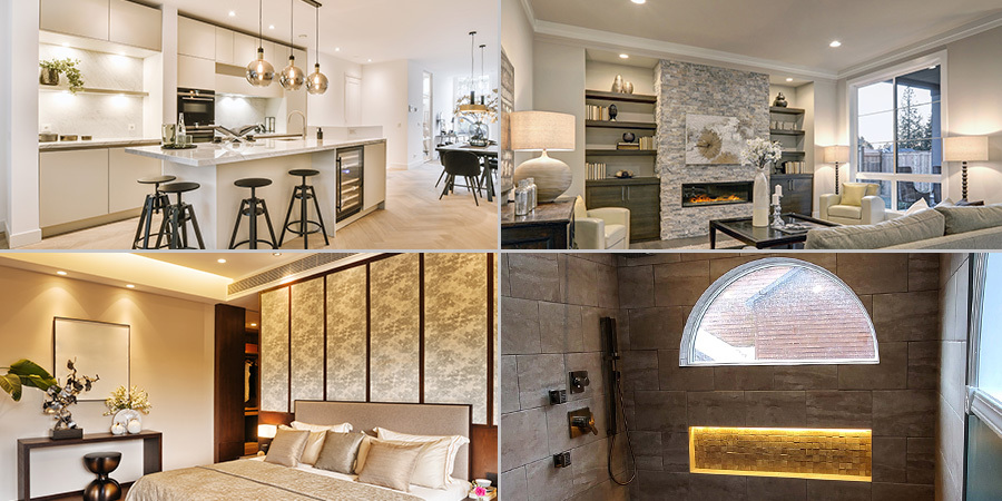 Collage of modern homes with decorative lighting