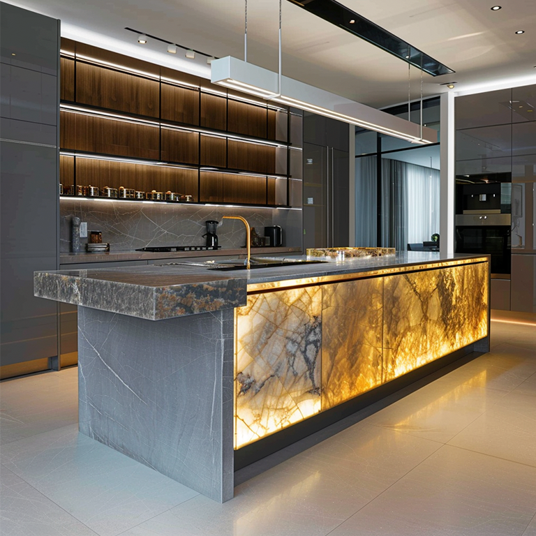 Backlit countertop warm LED kitchen lighting