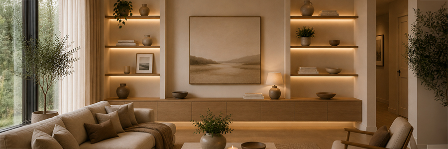 Living Room Warm White LED Lighting Shelves