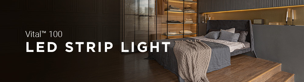 Modern bedroom featuring soft lighting with Vital white LED strip lights
