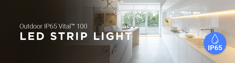 Modern kitchen featuring IP65 soft lighting with Vital white LED strip lights