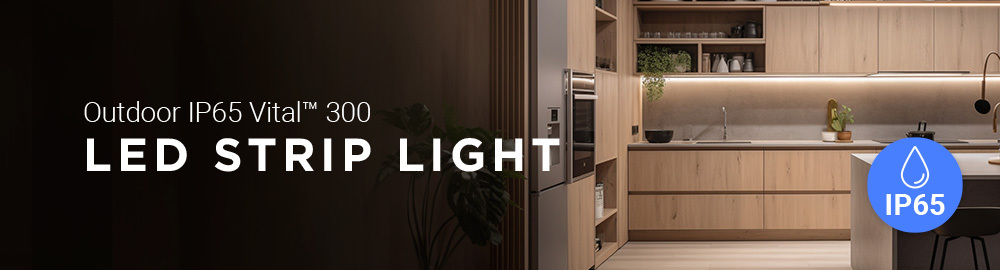 Modern kitchen featuring IP65 lighting with Vital white LED strip lights