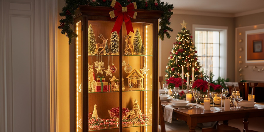 Inside cabinet LED lighting for holiday decorations
