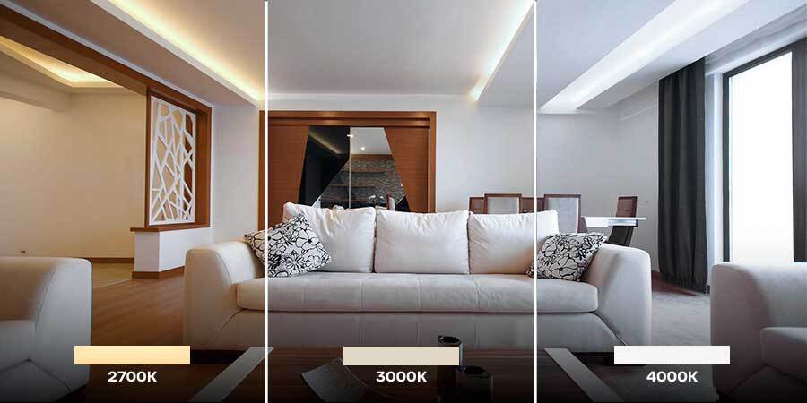 Living Room Color Temperature Examples, 2700K, 3000K, and 4000K