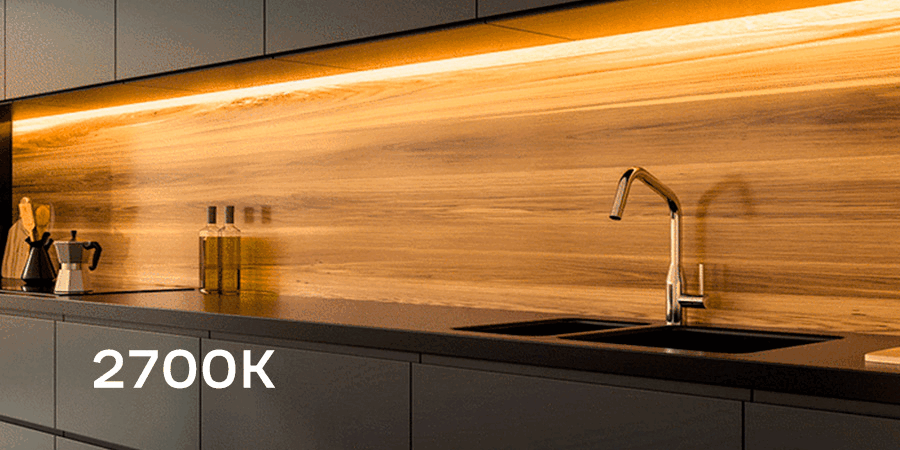 Undercabinet LED lighting changing color temperature